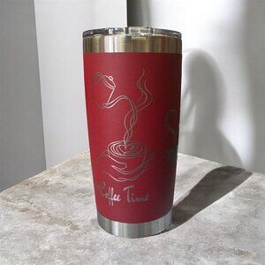 Stainless Steel Insulated Coffee Tumbler with Lid, Red with Engraved Coffee Desi